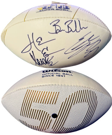 Super Bowl 50 Logo OFC Wilson NFL WP Football 4-sigs- Beckett Review- Brian Billick/Herm Edwards/Marcus Allen/Eddie Lacy-Powers Sports Memorabilia