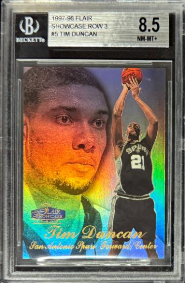 Tim Duncan 1997-98 Flair Showcase Row 3 Rookie Card #5- BGS Graded 8.5 NM-MT+ (w/ Sub Grades/San Antonio Spurs/HOF)-Powers Sports Memorabilia
