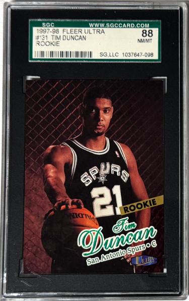 Tim Duncan 1997-98 Fleer Ultra Rookie Card #131- SGC Graded 88 NM/MT (San Antonio Spurs/HOF)-Powers Sports Memorabilia