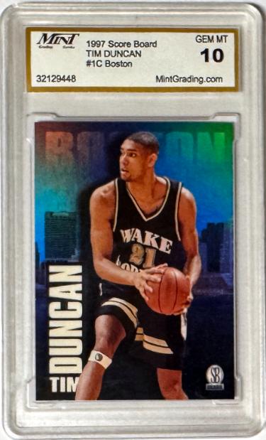 Tim Duncan 1997 Score Board Boston Rookie Card RC #1C- Mint Graded 10 Gem Mint (Wake Forest/San Antonio Spurs/HOF)-Powers Sports Memorabilia