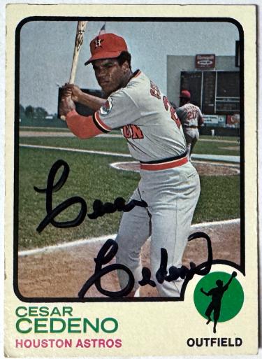Cesar Cedeno Autographed 1973 Topps On Card Auto #290- COA (Houston Astros)-Powers Sports Memorabilia