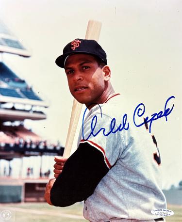 Orlando Cepeda Autographed San Francisco Giants MLB Licensed 8x10 Photo imperfect- Sports World Collectibles #A29123/COA (HOF)-Powers Sports Memorabilia