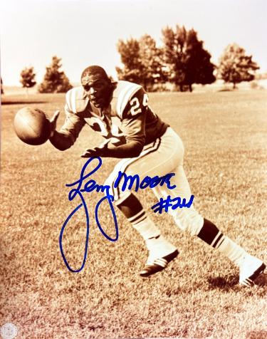 Lenny Moore Autographed Baltimore Colts NFL Sepia 8x10 Photo imperfect #24- COA (HOF)-Powers Sports Memorabilia