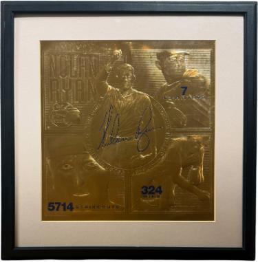 Nolan Ryan Career HOF 23KT Gold Engraved 4-Image 13.5x 13.5 Framed (17.75x18.5)-Powers Sports Memorabilia