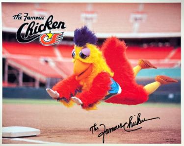The Famous Chicken Autographed 1989 San Diego Padres 8x10 Photo imperfect - COA-Powers Sports Memorabilia