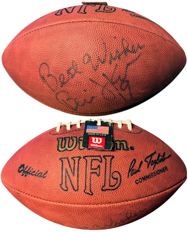 Bernie Kosar Autographed Official Wilson NFL Tagliabue Leather Football #19 Best Wishes- light sig- COA (Cleveland Browns)-Powers Sports Memorabilia