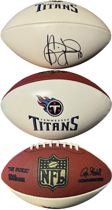 Vince Young Autographed NFL Wilson The Duke White Panel Tennessee Titans Logo Football #10- COA-Powers Sports Memorabilia