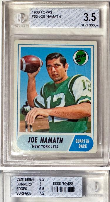 Joe Namath 1968 Topps Card #65- Beckett/BGS Graded 3.5 Very Good+ w/Sub Grades 7.5/6.5/6.5 (New York Jets/HOF)-Powers Sports Memorabilia