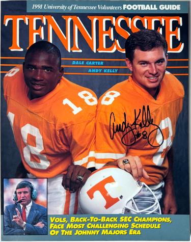 Andy Kelly Autographed Tennessee Volunteers 1991 NCAA Football Guide- COA (w/ Dale Carter on Cover)-Powers Sports Memorabilia