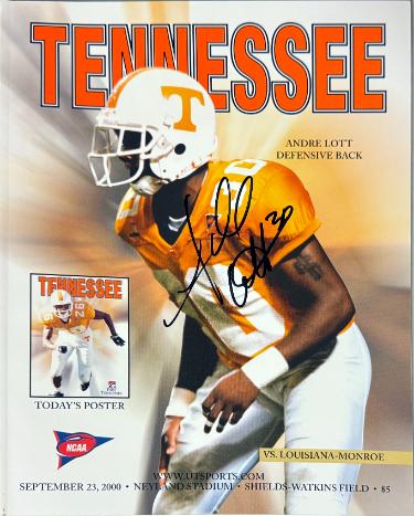 Andre Lott Autographed Tennessee Volunteers 9/23/2000 Full NCAA Football Program #30- COA-Powers Sports Memorabilia