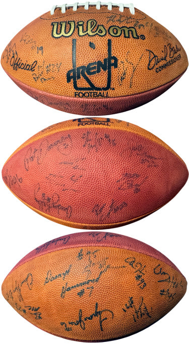 2002-03 Wilson Arena Inaugural Leather Game Football Autographed ?Çô COA (Andy Kelly/Tyrone Jones/Darryl Hammond/HOLDS AIR)-Powers Sports Memorabilia