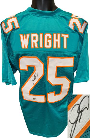 Jaylen Wright Autographed Miami Teal Custom Stitched Pro Style Football Jersey XL- Beckett Witnessed-Powers Sports Memorabilia