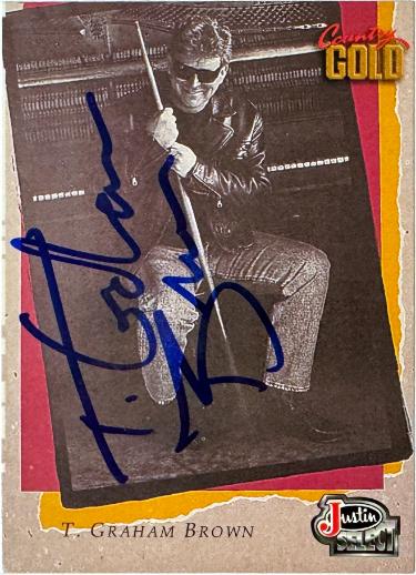 T. Graham Brown Autographed 1993 Sterling CMA Country Gold Justin Boot Card #113- COA-Powers Sports Memorabilia