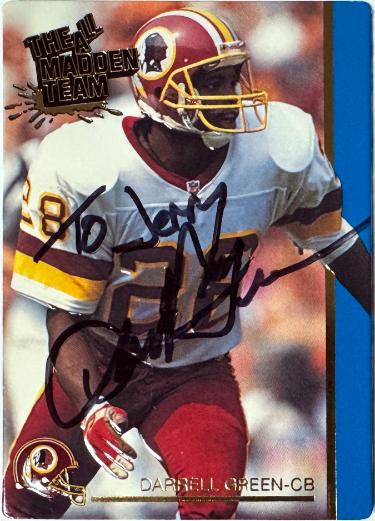 Darrell Green Autographed 1991 Action Packed All-Madden Card #21 To Jerry- COA (Washington)-Powers Sports Memorabilia