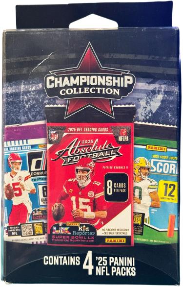 2025 MJ Holdings NFL Championship Collection Hanger Box- 4 Panini Packs- New/Factory Sealed-Powers Sports Memorabilia
