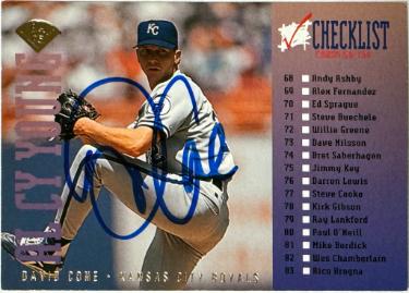 David Cone 1995 Leaf Checklist Card #2 - COA (Kansas City Royals)-Powers Sports Memorabilia