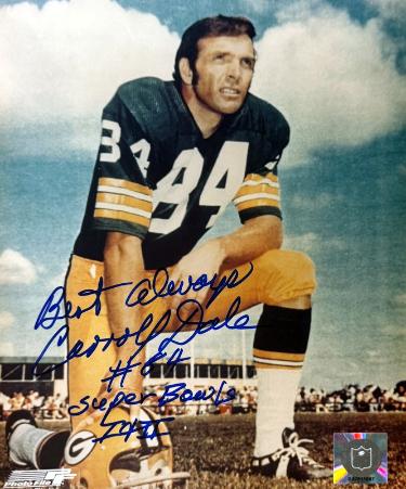 Carroll Dale Autographed Green Bay Packers NFL 8x10 Photo w/ SB I & II imperfect- COA-Powers Sports Memorabilia