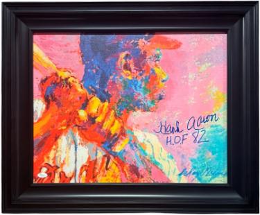 Hank Aaron Autographed Braves LeRoy Neiman In Plate Canvas 16 x 20 Print HOF '82 Custom Framing - JSA (Pop Sports Art)-Powers Sports Memorabilia