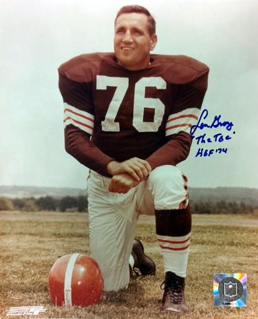 Lou Groza Autographed Cleveland Browns NFL 8x10 Photo w/ The Toe/HOF imperfect- COA-Powers Sports Memorabilia