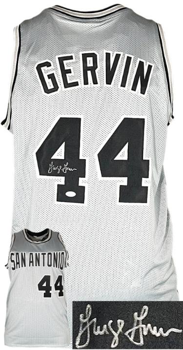 George Gervin Autographed San Antonio Grey TB Custom Stitched Basketball Jersey- JSA Witnessed (HOF)-Powers Sports Memorabilia