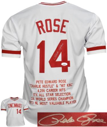 Pete Rose Autographed Cincinnati Custom Stitched TB Embroidered Stat Pro Style Jersey XL- JSA Witnessed (HIT KING/4256)-Powers Sports Memorabilia