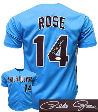 Pete Rose Autographed Philadelphia Custom Stitched Blue Baseball TB Pro Style Jersey XL- JSA Witnessed (HIT KING/4256)-Powers Sports Memorabilia