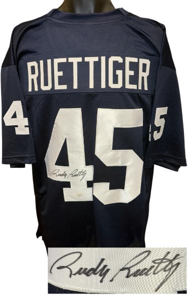Rudy Ruettiger Autographed Notre Dame Navy Custom Stitched College FB Jersey XL- JSA Witnessed-Powers Sports Memorabilia