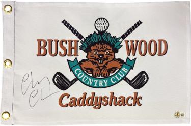 Chevy Chase Autographed Caddyshack Bushwood Country Club Logo Golf Pin Flag- Beckett Witnessed-Powers Sports Memorabilia