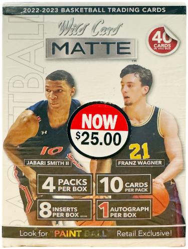 2022-23 Wild Card Matte Basketball Blaster Box-4PK/10CPP/40CPB-1 AUTO- New/Factory Sealed-Powers Sports Memorabilia
