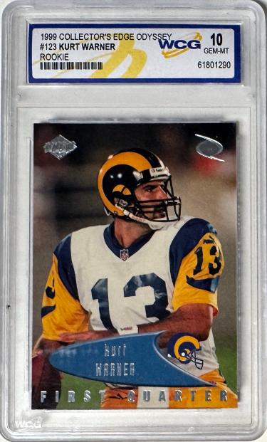 Kurt Warner 1999 Collector's Edge Odyssey Rookie Card #123- WCG Graded 10 Gem Mint (St. Louis Rams/HOF/SB Champ)-Powers Sports Memorabilia