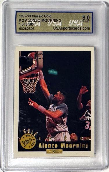 Alonzo Mourning 1992-93 Classic Gold Promo Rookie Card #2- USA Graded 8 NM-MT-Powers Sports Memorabilia
