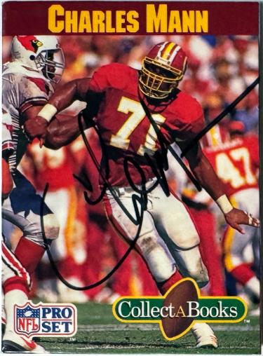 Charles Mann Autographed 1990 Pro Set Collect-A-Books On Card Auto #31-COA (Washington)-Powers Sports Memorabilia