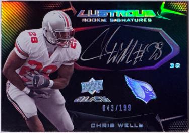 Chris Wells Autographed 2009 Upper Deck Black Lustrous Rookie Signatures On Card Auto- /199 #115 (Ohio State/Arizona Cardinals)-Powers Sports Memorabilia