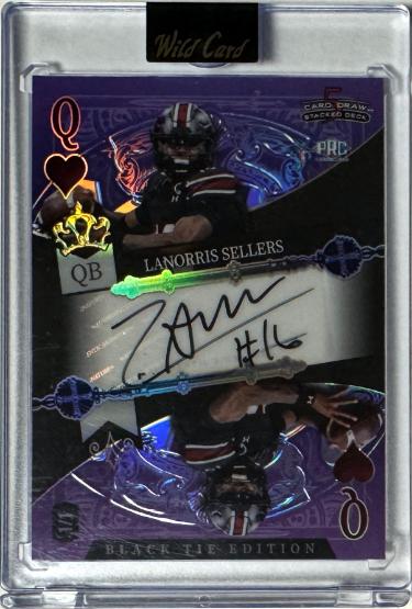 LaNorris Sellers Autographed 2026 Wild Card Black Tie 5 Queen of Hearts Card Draw RC Card 1/1 #SDPC-LSN/South Carolina/Encased/Sealed-Powers Sports Memorabilia