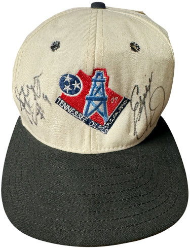 Eddie George/Steve McNair Dual Autographed 1997 Tennessee Oilers NFL Inaugural Season Logo Athletic Cap- Beckett Review-Powers Sports Memorabilia