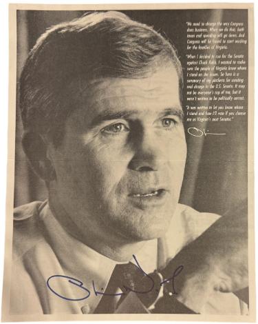 Oliver North USMC LT Colonel Autographed B&W 8.5x11 An Agenda For Change Senate Flyer- COA (4 Page Fold in Half/Iran?ÇôContra)-Powers Sports Memorabilia