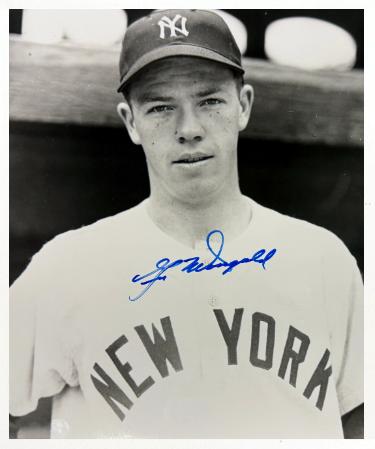 Gil McDougald Autographed New York Yankees B&W 8x10 Photo imperfect- COA (51 AL ROY)-Powers Sports Memorabilia
