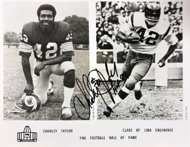 Charley Taylor Autographed this Washington Class of 1984 Enshrinee NFL Pro Football Hall of Fame 8x10 Photo #42 HOF 84 imperfect- COA-Powers Sports Memorabilia