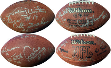 QB Legends Hand Autographed OFC NFL Wilson Leather Football (Tagliabue) 13 Sigs Beckett (Starr/Unitas/Graham/Stabler/Dawson/Plunkett)-Powers Sports Memorabilia