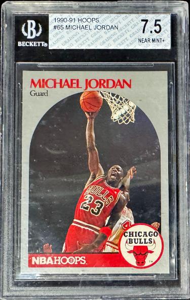 Michael Jordan 1990-91 NBA Hoops Card #65 - Beckett/BGS Graded 7.5 Near Mint+ (Chicago Bulls/HOF/GOAT)-Powers Sports Memorabilia