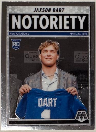 Jaxson Dart 2025 Panini Mosaic Notoriety Rookie Card (RC) #11 (New York Giants)-Powers Sports Memorabilia