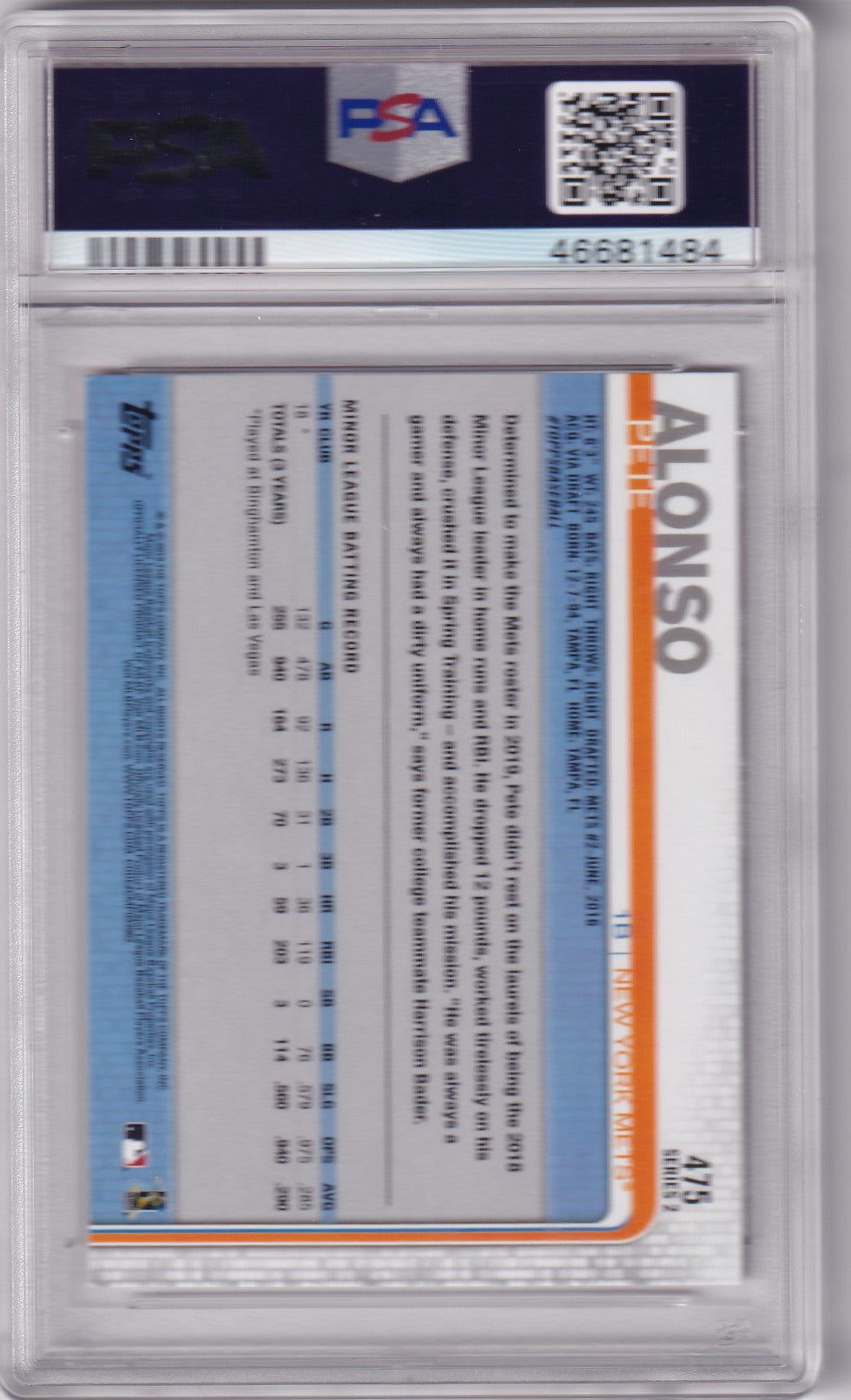 Pete Alonso 2019 Topps New York Mets Rookie Card #475 PSA 10-Powers Sports Memorabilia