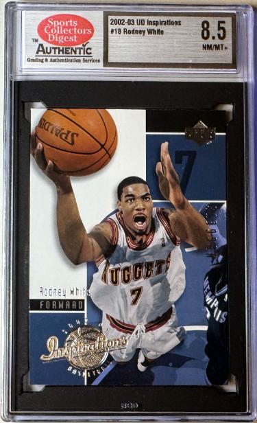 Rodney White 2002-03 Upper Deck Inspirations Card #18- SCD Graded 8.5 NM-MT+ (Denver Nuggets/UNC-Charlotte)-Powers Sports Memorabilia