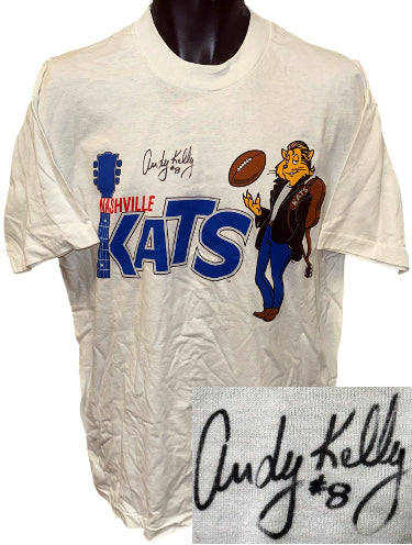 Andy Kelly has hand Autographed this Nashville Kats T-Shirt imperfect- COA (Size XL- Fruit of the Loom)-Powers Sports Memorabilia