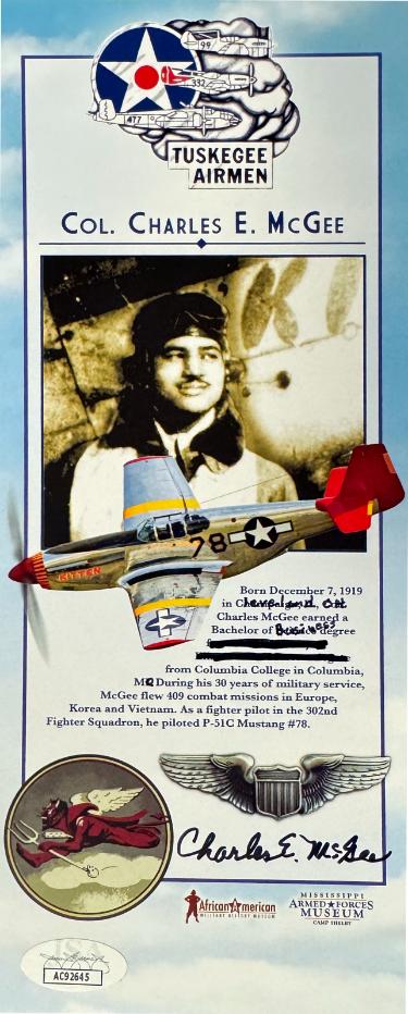 Charles E. McGee Autographed Museum 4x10 Photo/Card- JSA #AC92645 (WWll/Korean/Vietnam War/Tuskegee Airmen)-Powers Sports Memorabilia