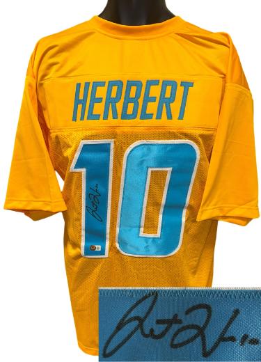 Justin Herbert Autographed Los Angeles Gold Custom Stitched Pro Style Football Jersey XL- Beckett-Powers Sports Memorabilia