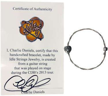 Charlie Daniels Guitar String Idle Strings Jewelry Bracelet Size 7.75 Autographed COA-Powers Sports Memorabilia
