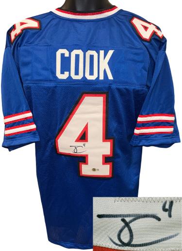 James Cook Autographed Buffalo Blue Custom Stitched Pro Style Football Jersey XL- Beckett-Powers Sports Memorabilia