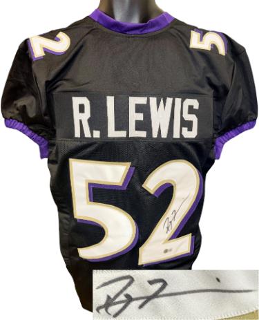 Ray Lewis Autographed Baltimore Black Custom Stitched Pro Style Football Jersey XL- Beckett Witnessed-Powers Sports Memorabilia