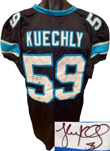 Luke Kuechly Autographed Carolina Black Custom Stitched Pro Style Football Jersey #59 XL- Beckett Witnessed-Powers Sports Memorabilia